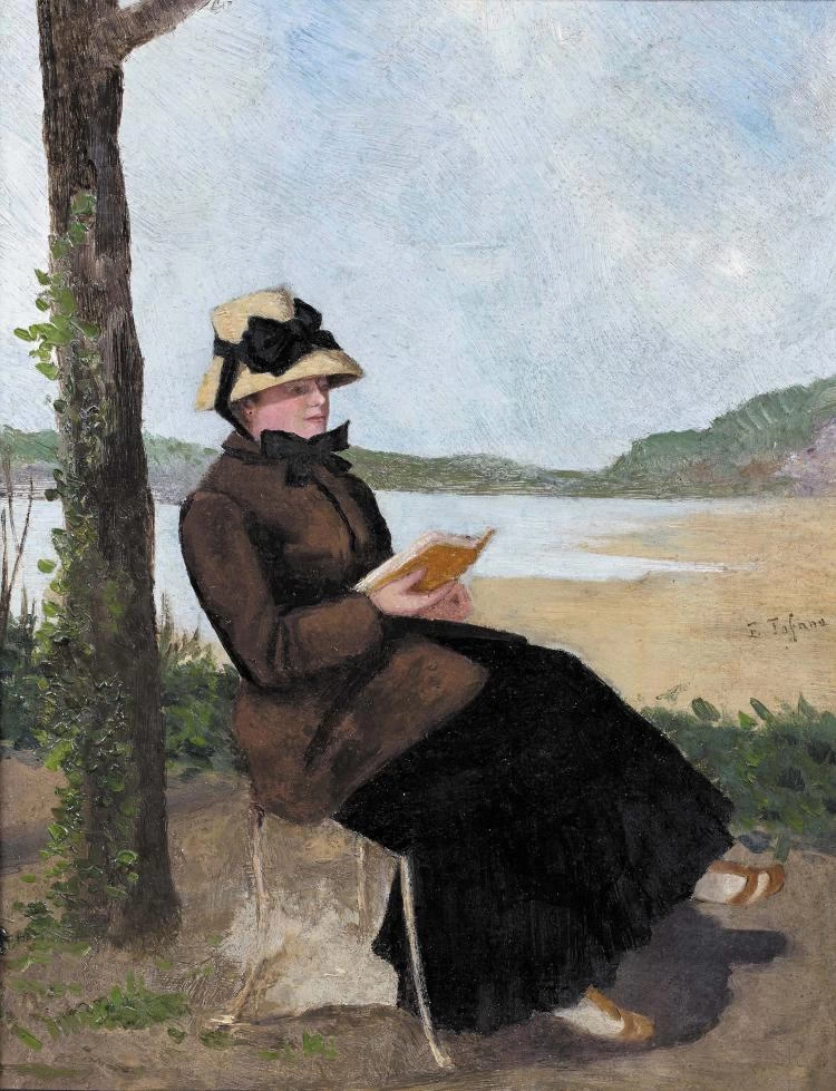 Edoardo Tofano-6-Donna che legge vicino ad un lago